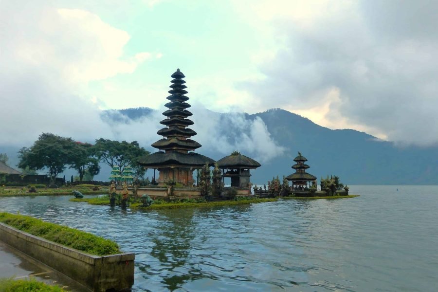 a building on a lake